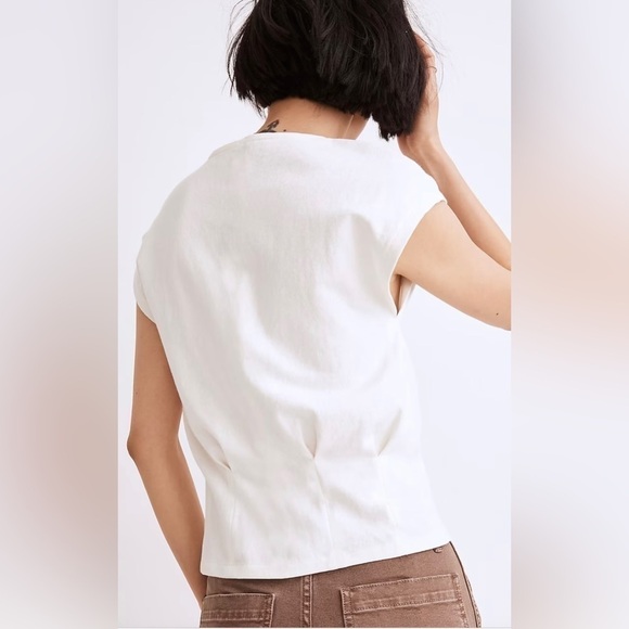 Madewell Organic Cotton V Neck Fitted Tee Shirt NF432 Ivory XXS - Picture 4 of 6